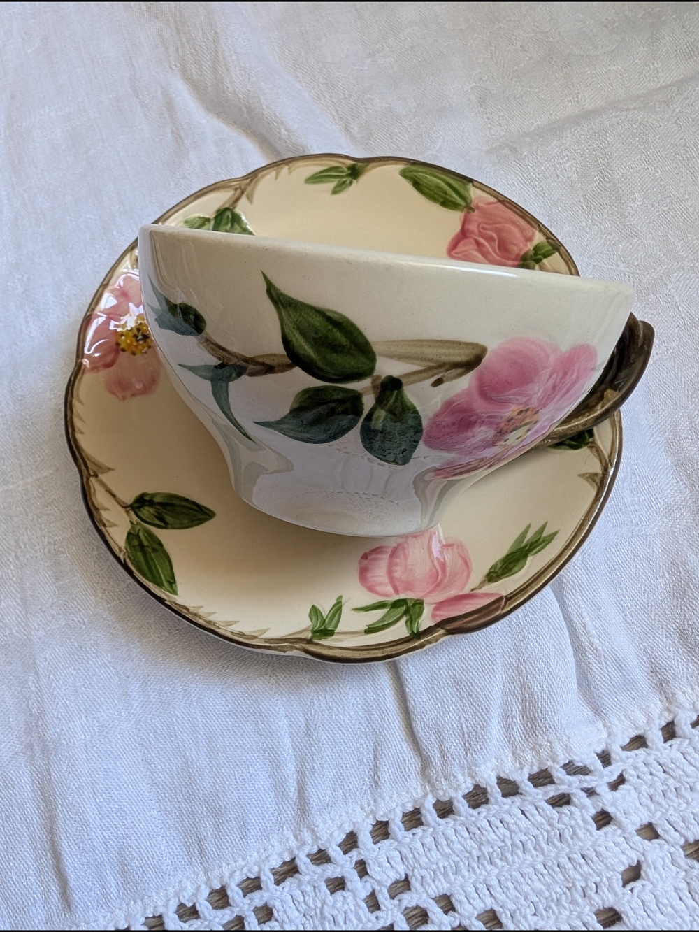 Fransican Earthenware Coffee Cups W/Saucers - Set Of 8